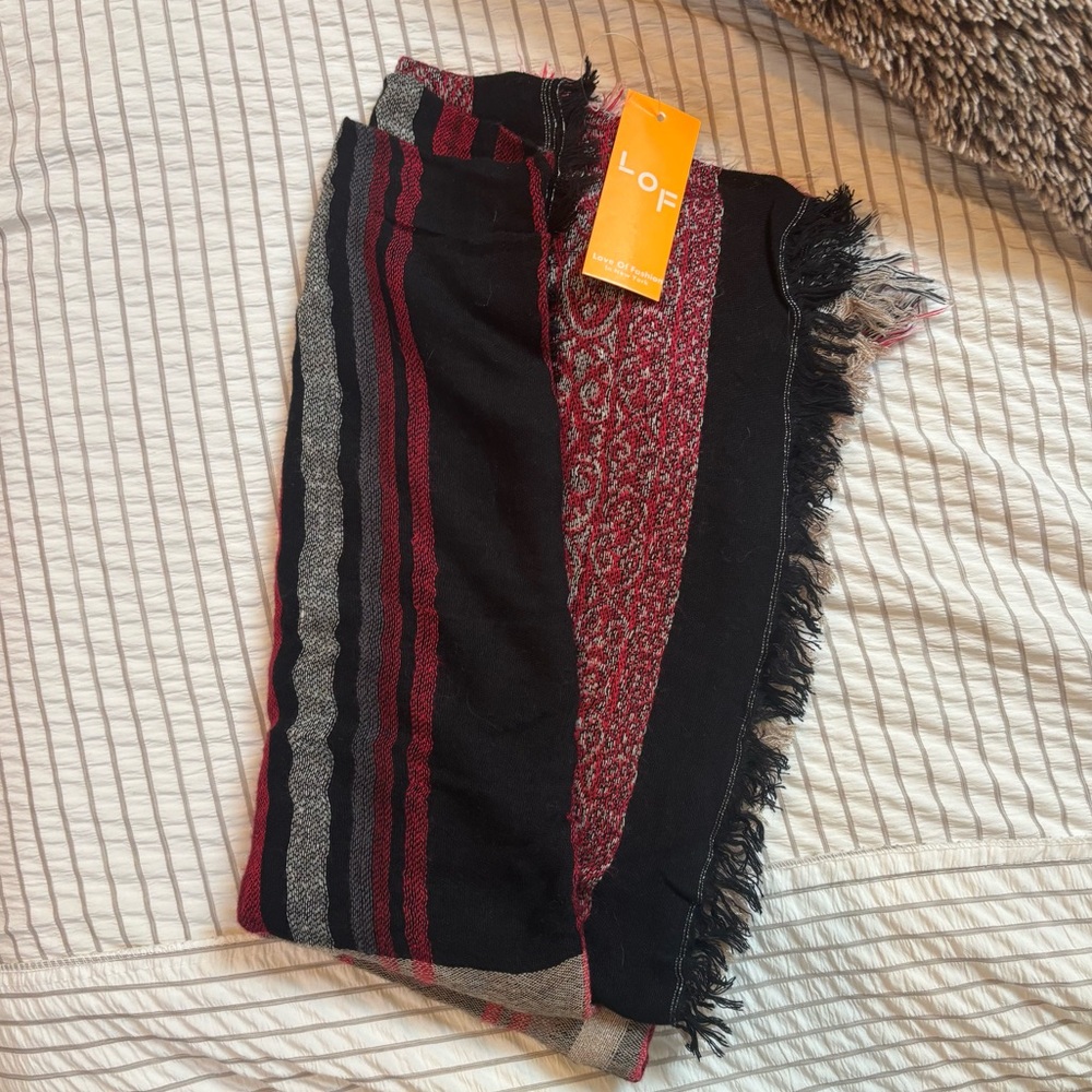 LOF Black and Red Patterned Scarf